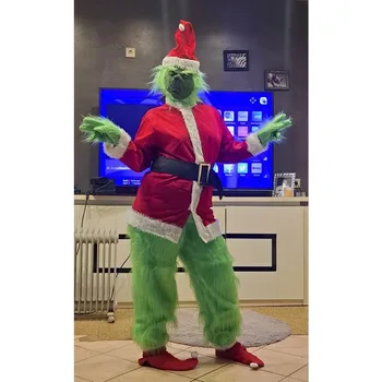 1 Takım Sıcak Noel Cosplay Kostümleri COS Grinch Yeşil Saç Canavar Elbise Maskesi Noel Grinch Oyun Kostüm Hırsız Grinch Bebek