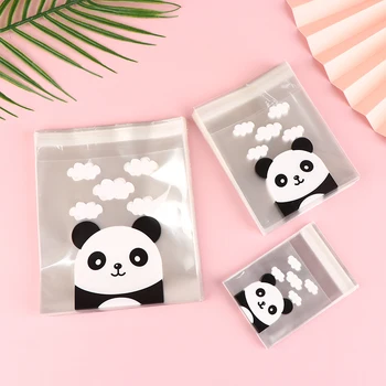 100 Adet / paket Panda Dekorasyon Kendinden yapışkanlı Kurabiye Çantası Düğün Şeker Torbaları Şeffaf Bisküvi hediye keseleri Parti Malzemeleri