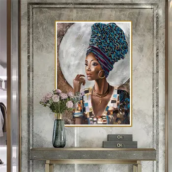 Afrikalı Kadın Giyen Altın Takı Posteri Tuval Boyama Baskı Cuadros Sanat Duvar Dekorasyon Duvar Modern ev Dekorasyonu İçin Hiçbir Çerçeve