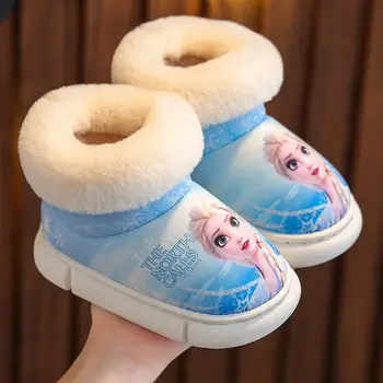 Disney Prenses Elsa Kış çocuk pamuk terlikler Kızların Topuk Wrap Sıcak Kürk Giyim Bebek Mavi Mor Kar Botları Boyutu 22-35