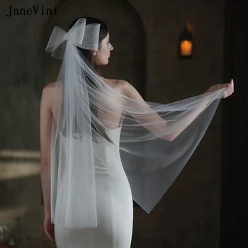 JaneVini 2023 Zarif Kore Gelin Yay Peçe Beyaz Peçe Tokalar Kadınlar İki Katmanlar Örgü Yay Saç Klipleri Gelin Düğün Aksesuarları