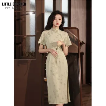 Kadın Qipao kadın Yaz Genç Bayanlar Çin Günlük Tarzı Geliştirme Uzun şifon elbise 2023 Yeni Modern Cheongsam