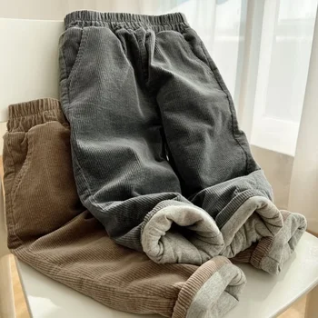 Kış Çocuklar Kalınlaşmak Kadife Sweatpants Erkek Düz Kargo Pantolon 1 + y Genç Çocuk Giyim Sonbahar Sıcak Kızlar Elastik Bel Pantolon