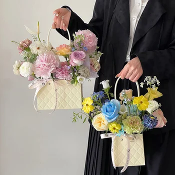 Taşınabilir Çiçek Kutusu Düğün Gül Çiçek Ambalaj kollu kutu Parti Hediye Kutusu Kraft Kağıt Çiçek Ambalaj Çantası