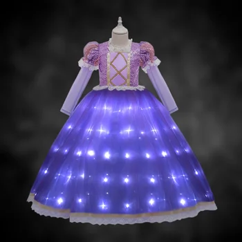 Uporpor Tangled Rapunzel Prenses LED Elbiseler Kız Cosplay Kostümleri Çocuklar Giyinmek Karnaval Doğum Günü Partisi Cadılar Bayramı Giyim