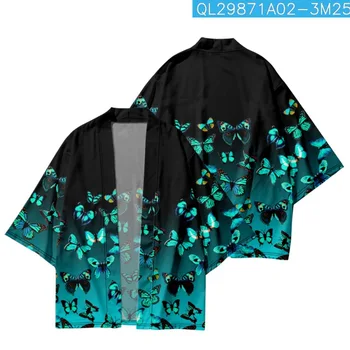 Yaz Japon Moda Renk Kelebek Baskılı Degrade Gevşek Kimono Streetwear Hırka Elbise Kadın Erkek Haori Üst Yukata