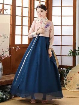 한복 Geleneksel Kore Giyim Hanbok Elbise Kadınlar için Antik Saray Elbise V Yaka Ulusal Performans düğün elbisesi Asya Tarzı